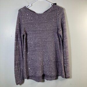 Womens The Limited Sweater Sequins Tie Back‎ Neck Ribbon Purple M NWT
